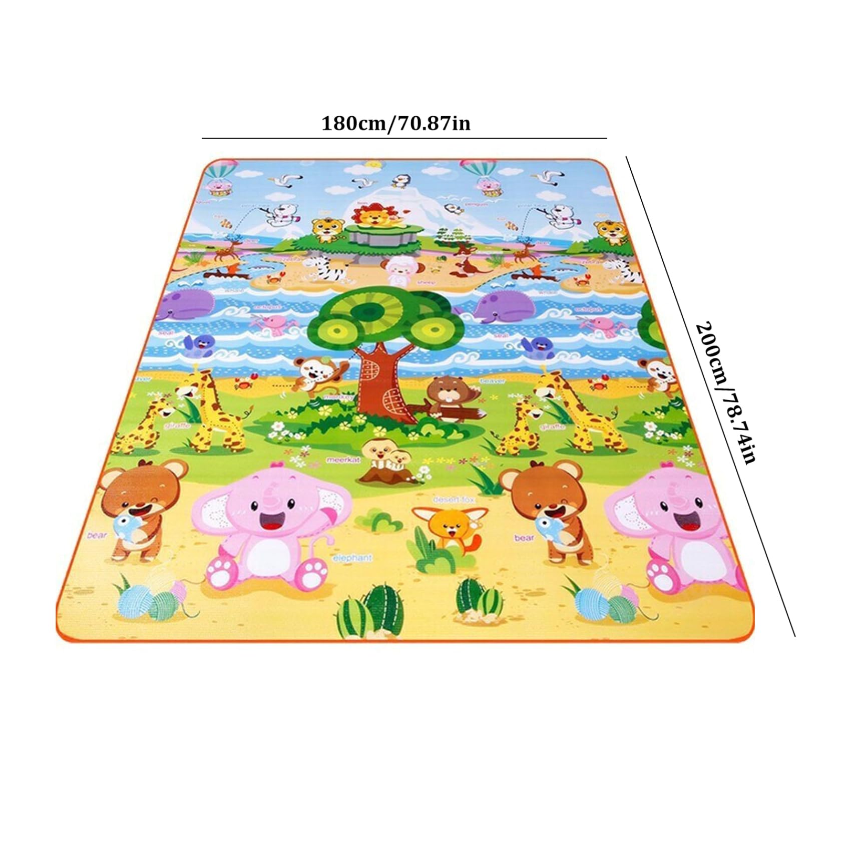 Premium Folding Play Mat for Kids - Waterproof Picnic Blanket, Thickened Crawling Mat for Indoor & Outdoor Use, Animal Kingdom Design, 200x180cm - Perfect for Baby Playtime, Beach, Camping & Picnics
