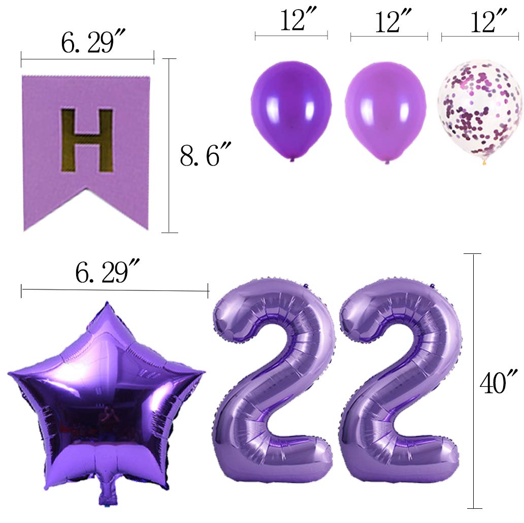 22nd Birthday Party Decorations Kit - Happy Birthday Banner, Number 22 Balloons & Purple Party Supplies for 22nd Birthday Celebrations | Perfect for Adult Milestone Parties, Photo Backdrops & Festive Home Decor