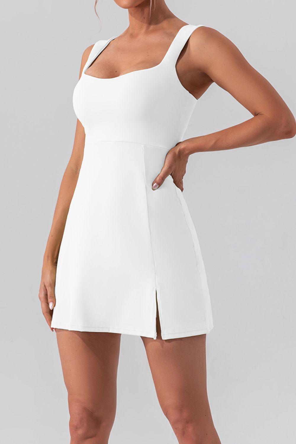 Women's Square Neck Sleeveless Pickleball Dress with High Slit - Breathable Tennis Dress for Pickleball, Casual Wear & Summer Outfits