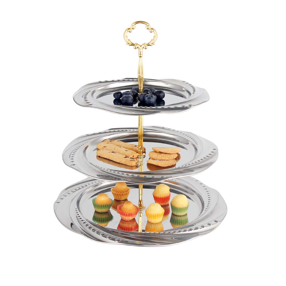 3 Tier Stainless Steel Cake Stand - Elegant Dessert Serving Tray for Wedding, Birthday Party, Tea Party | Perfect for Fruits, Cupcakes, Buffet Display & Christmas Decorations (Silver) - Ideal for Home Entertaining, Holiday Gatherings & Special Events