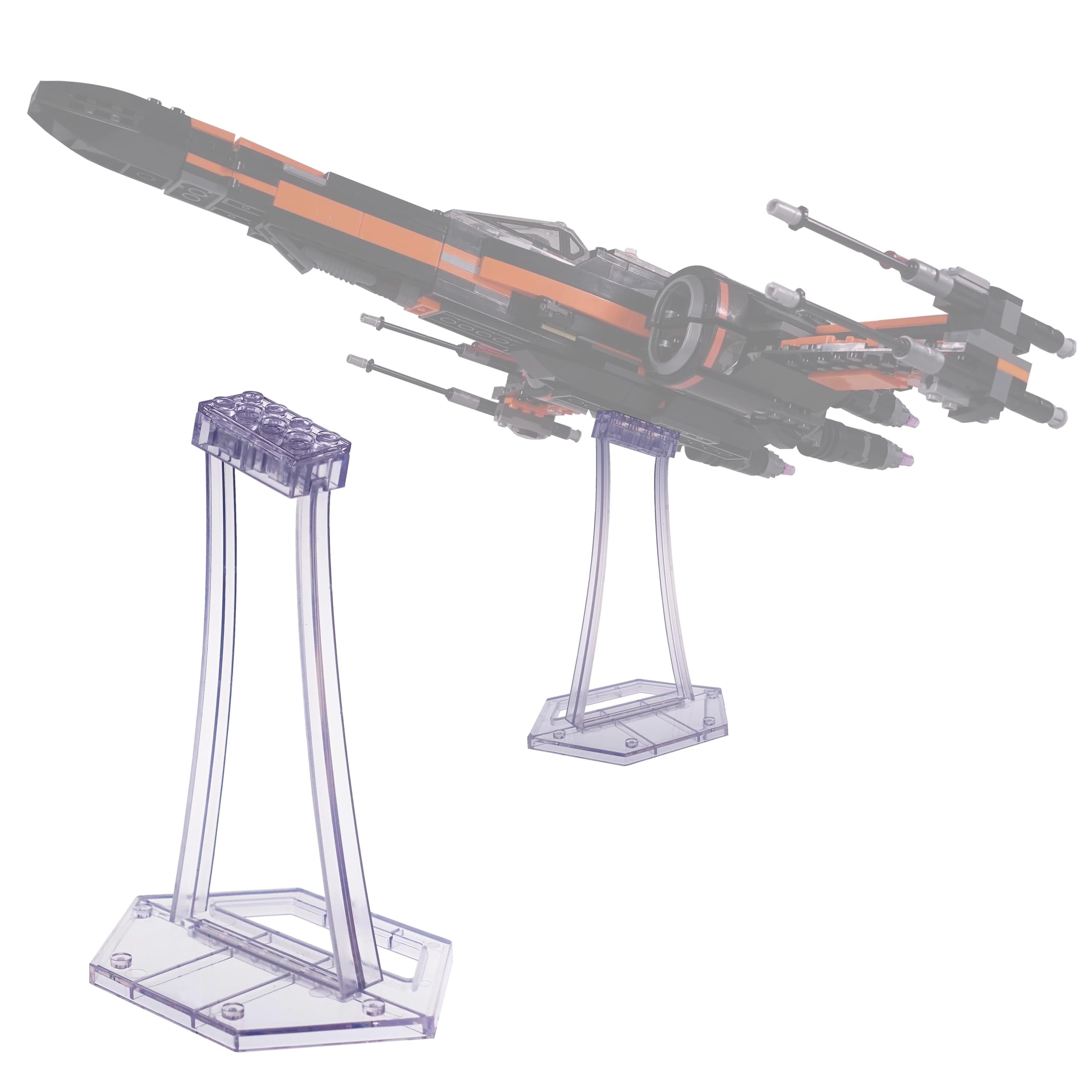 LEGO Starfighter Display Stand for X-wing 9493, 75273, 75301 & More - Transparent Plastic Angle Stand for TIE Bomber 75347, Mandalorian Starfighter 75316 - Perfect for LEGO Collections, Room Decor, and Star Wars Fans