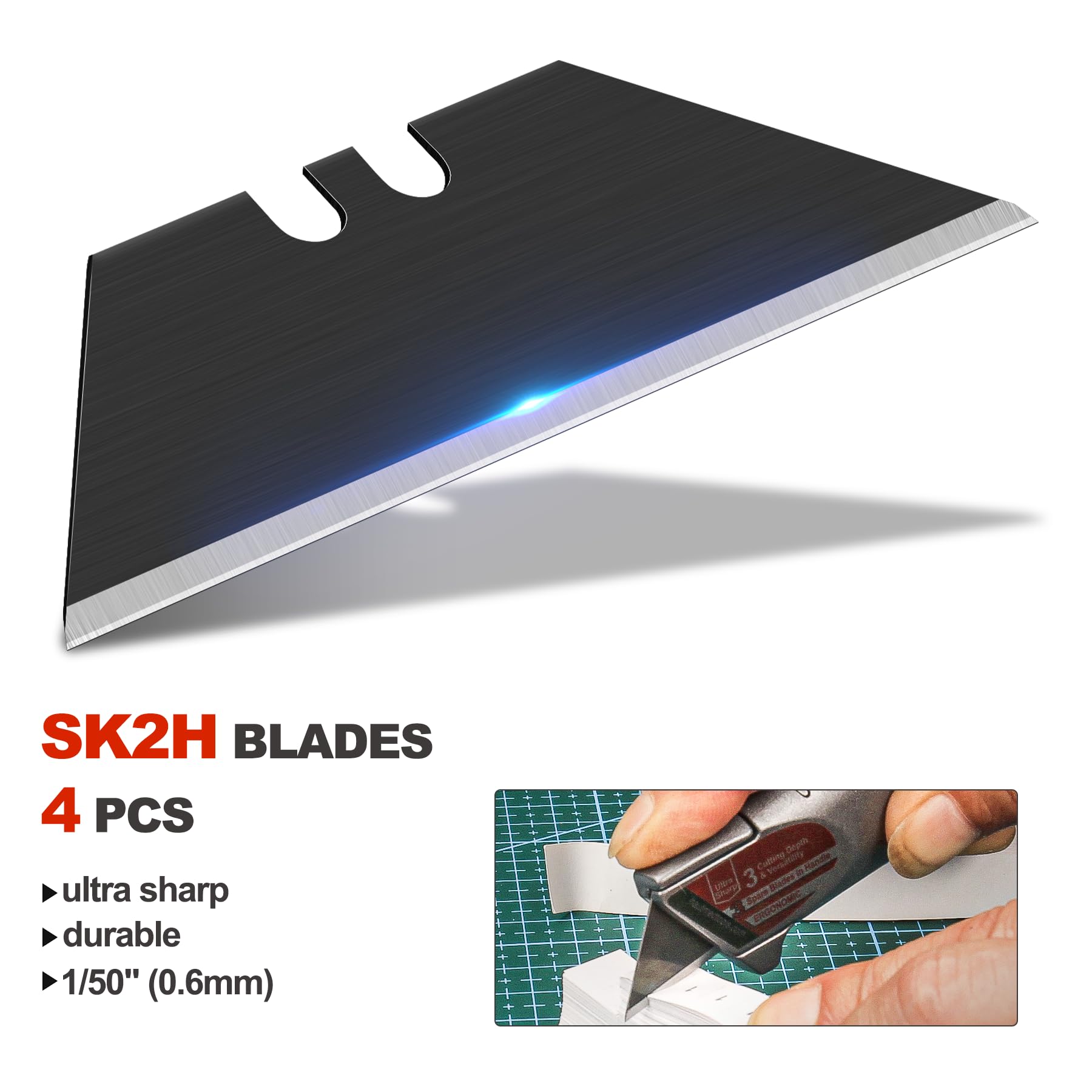 HAUTMEC Heavy-Duty Retractable Utility Knife - 3 Position Fixed Blade Box Cutter with Quick Change System & 3 Extra Blades - Aluminum Alloy Safety Razor Knife for Warehouse, Shipping, Packaging, DIY Projects HT0247-KN