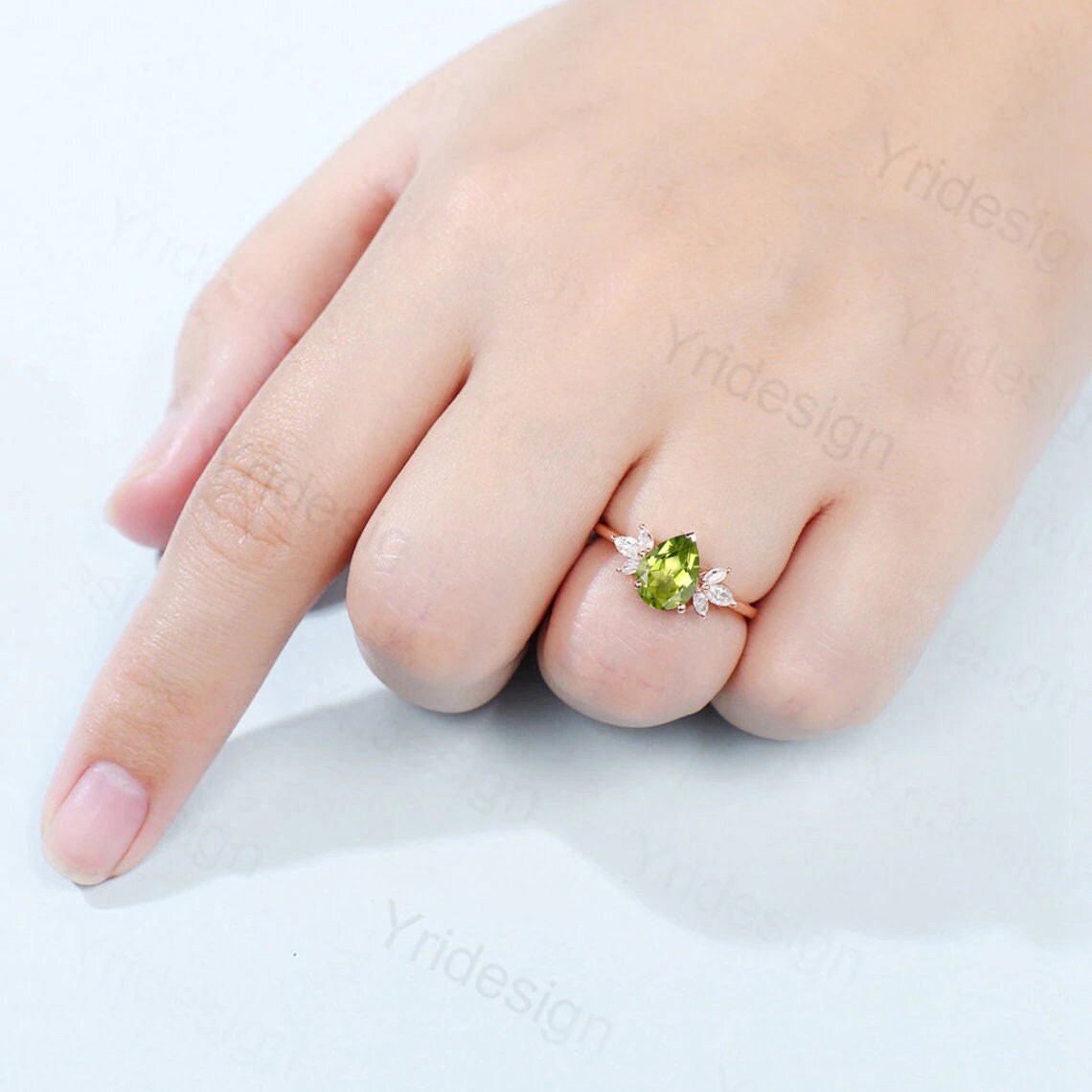 Natural Peridot Engagement Ring for Women - Pear Shaped Vintage Rose Gold Wedding Band, August Birthstone Bridal Anniversary Jewelry - Perfect for Proposals, Weddings & Special Occasions