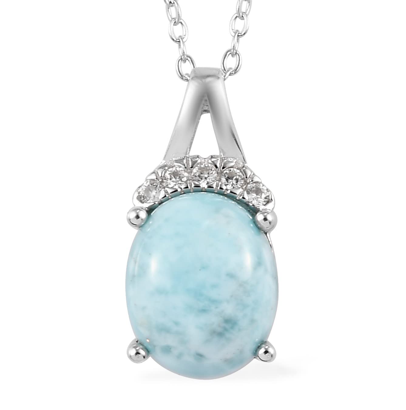 925 Sterling Silver Larimar & Zircon Pendant Necklace for Women - Platinum Plated Elegant Jewelry Gift for Birthday, Anniversary & Special Occasions | Perfect for Date Nights, Parties & Formal Events