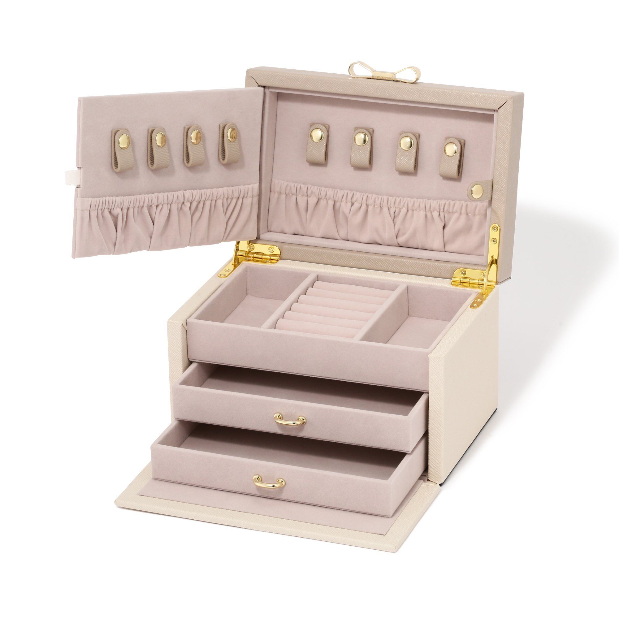 Elegant Bicolor Jewelry Box - Small Beige Organizer for Rings, Necklaces & Earrings | Perfect for Travel, Gift & Vanity Storage