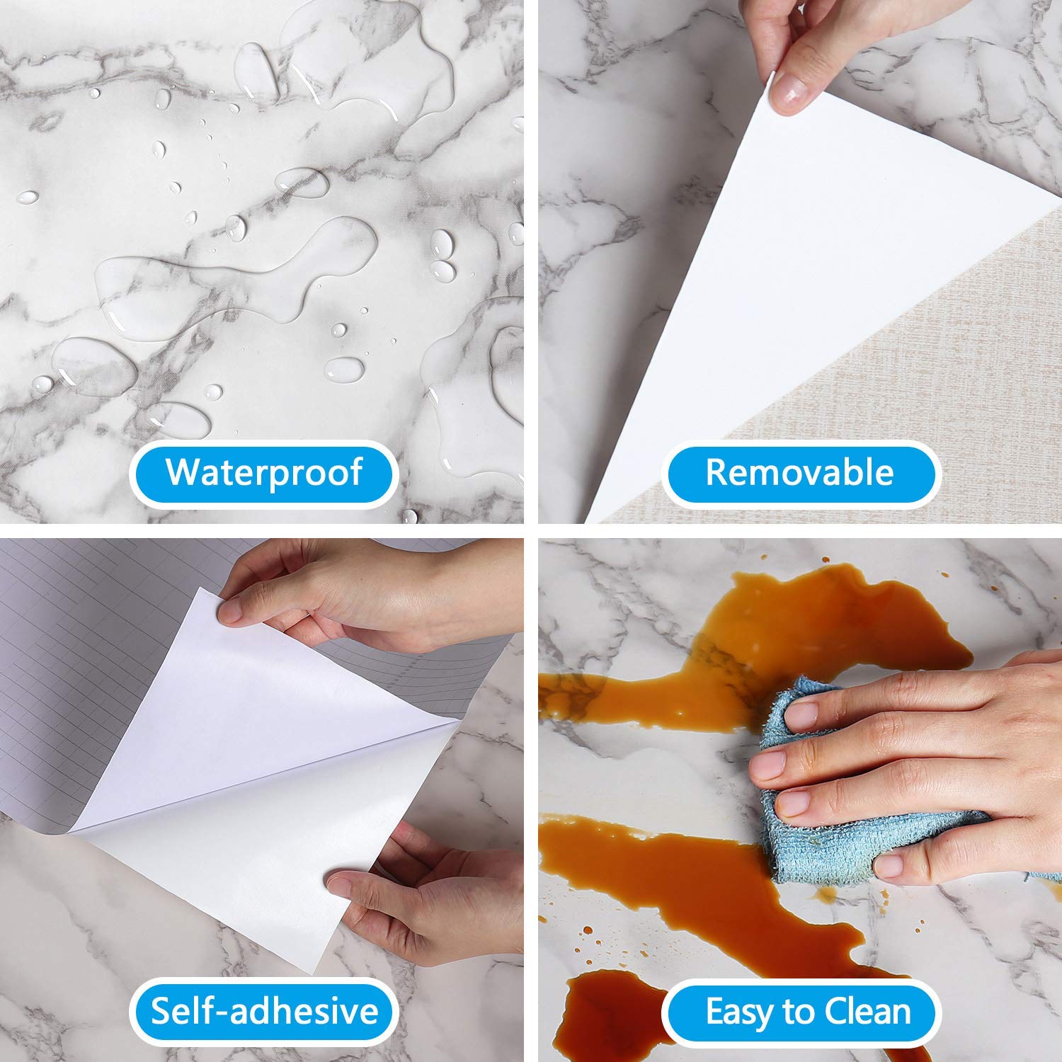 VEELIKE Grey Marble Contact Paper - Waterproof Self-Adhesive Peel & Stick Wallpaper for Countertops, Cabinets, Kitchen, Bedroom - Removable White Marble Vinyl Wrap (15.7