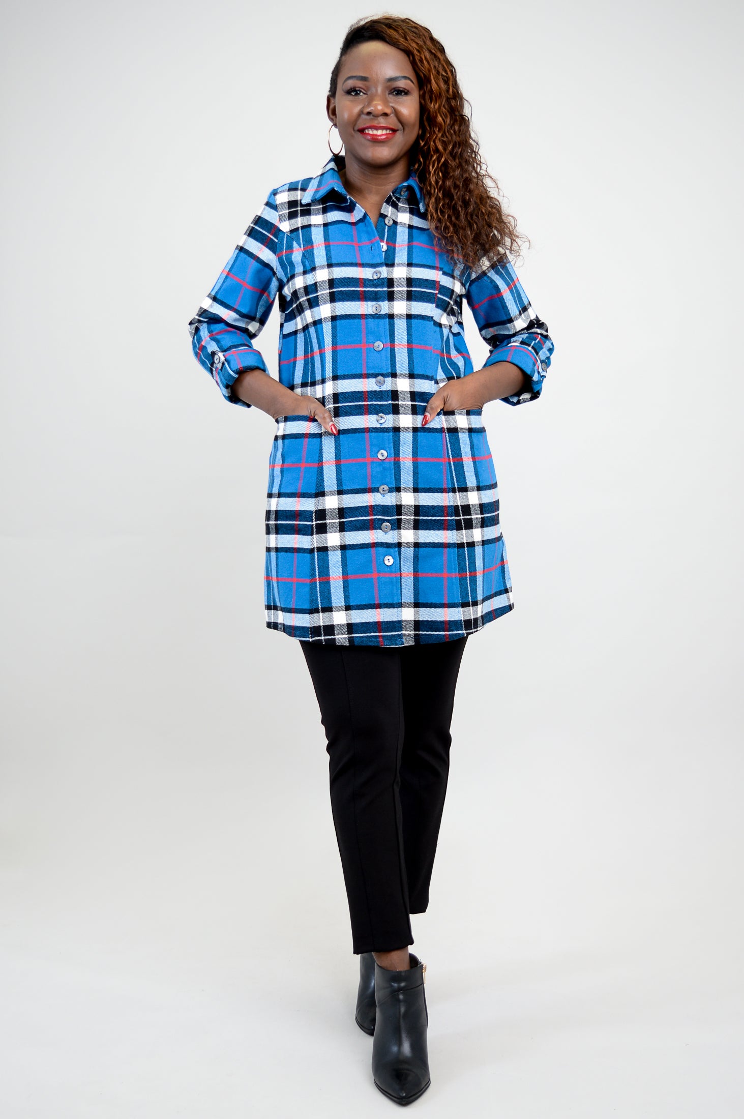 Larissa Tunic Top - French Plaid Cotton Flannel Shirt for Women | Perfect for Fall Layering & Casual Outfits