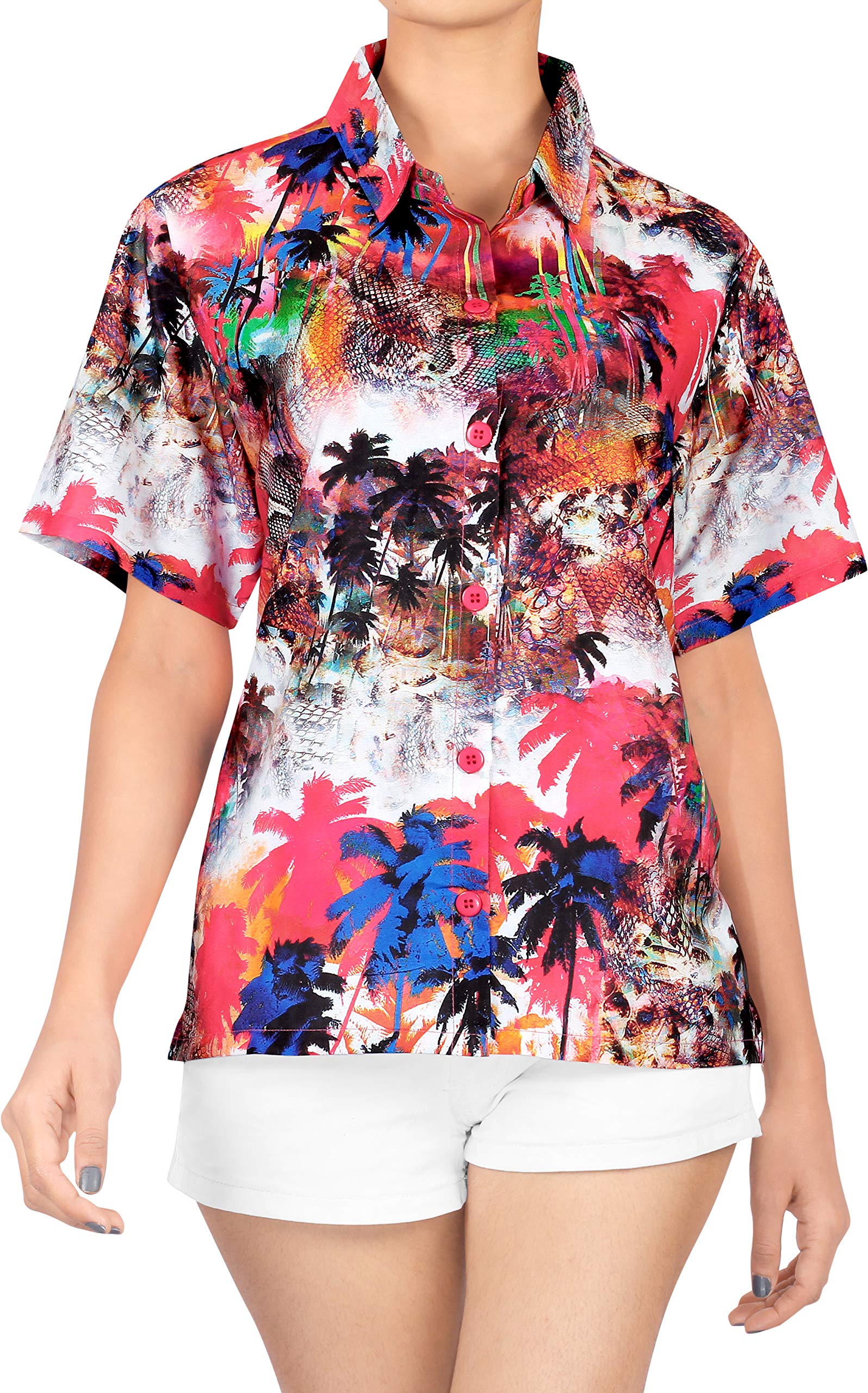 LA LEELA Women's Hawaiian Short Sleeve Blouse - Floral Print Vacation Shirt for Beach, Summer & Casual Wear