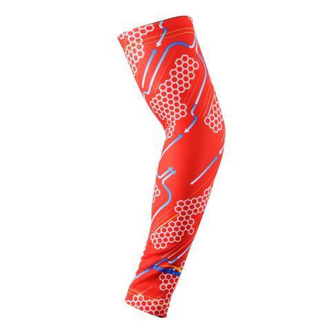Compression Arm Sleeves for Men & Women - Anti-Slip Hacker Empire Red Design - Perfect for Sports, Gym, Running & Outdoor Activities
