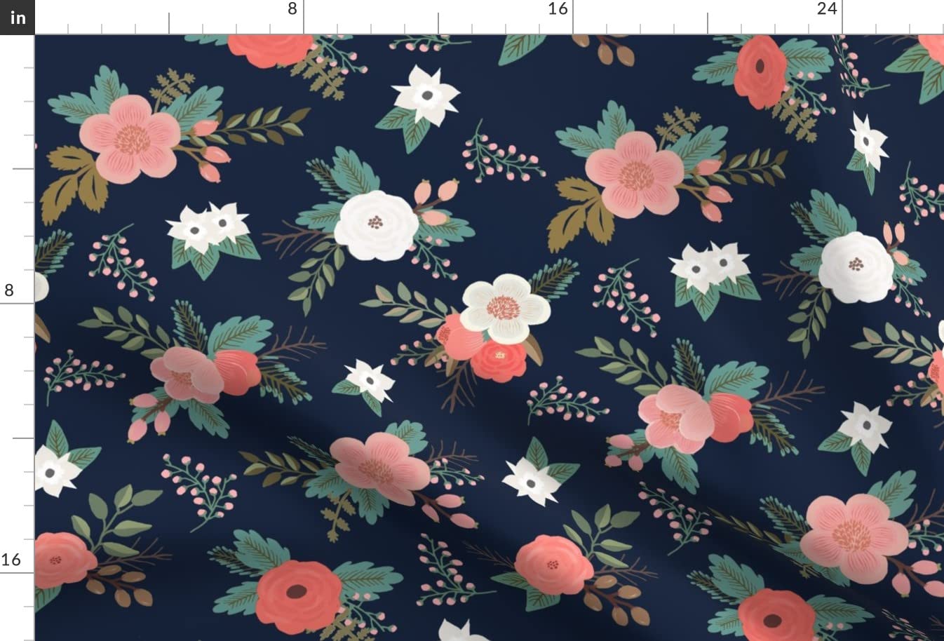 Premium Spoonflower Chiffon Fabric by The Yard - Navy Floral Bouquet Coral Spring Pink Flower Print for Sewing Dresses, Fashion Apparel & Home Decor | Perfect for DIY Spring Dresses, Nursery Decor & Boho Home Accents