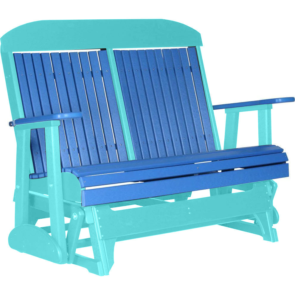 LuxCraft Blue 4 ft. Recycled Plastic Highback Outdoor Glider Bench - Durable Patio Furniture for Garden, Porch & Backyard Relaxation