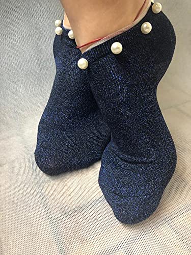 Pearl Sea Blue Glitter Socks - Women's Breathable Nylon Ankle Socks for Summer & Party