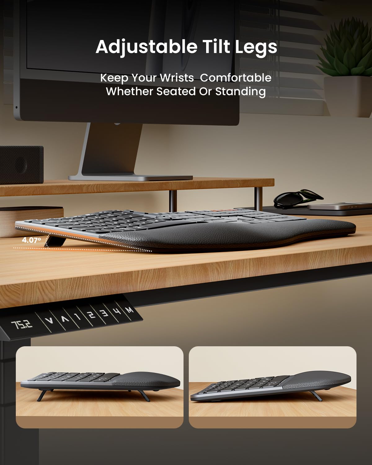 ProtoArc EKM01 Plus Ergonomic Wireless Keyboard and Mouse Combo - Full Size Split Design with Wrist Rest, Rechargeable Bluetooth Keyboard Mouse Set for Windows/Mac OS - Perfect for Office Work, Gaming, and Long Typing Sessions