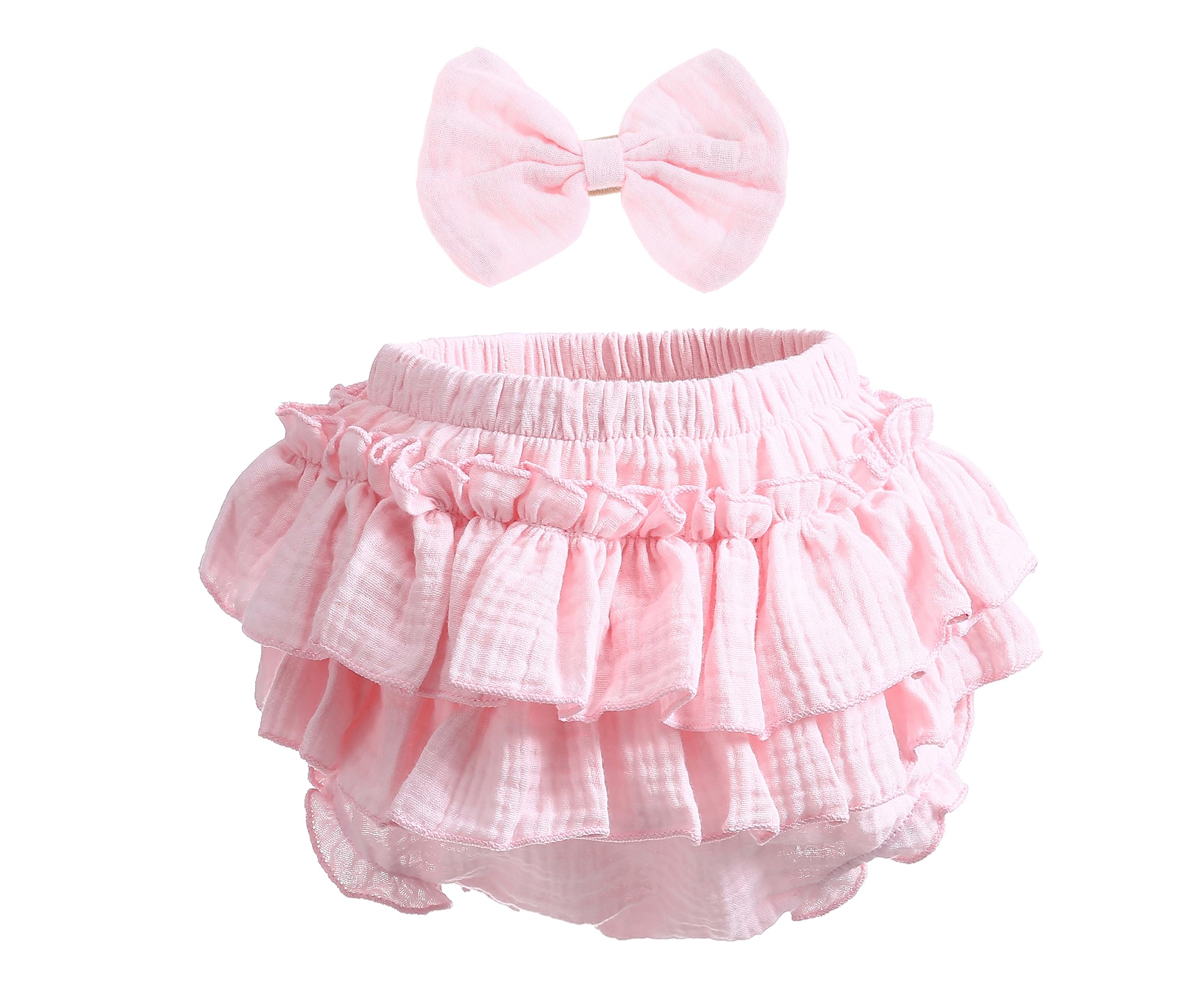 Newborn Baby Girl Cotton Bloomers & Bows Set - Soft Ruffle Shorts, Diaper Covers & Headband - Perfect for Photoshoots, Birthday Outfits & Special Occasions