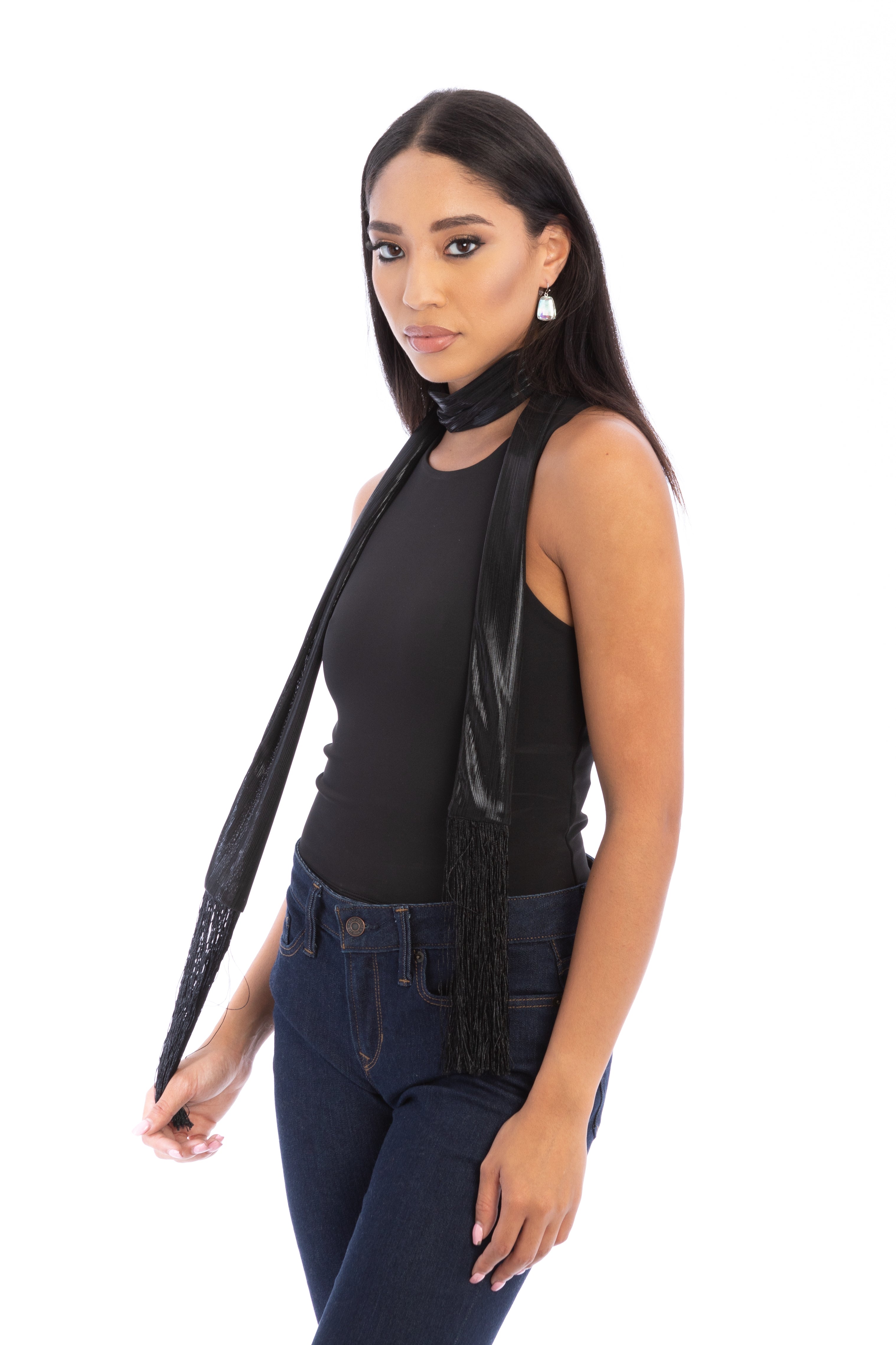 Hand Stitched Skinny Tassels Scarf - Lightweight Fashion Accessory for Women | Perfect for Fall, Winter & Everyday Outfits