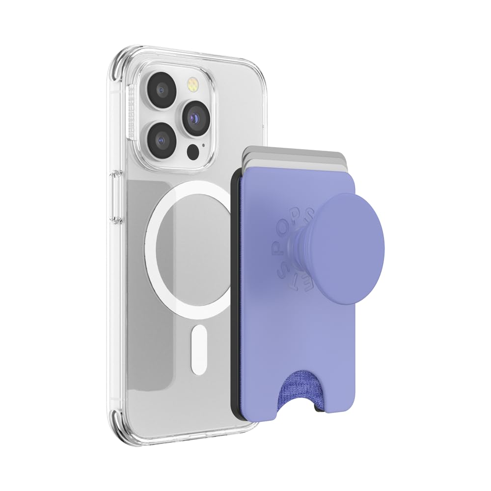 PopSockets Phone Wallet with Expanding Grip - MagSafe Compatible Card Holder & Wireless Charging | Perfect for iPhone 13/14/15 Series | Secure Grip for Daily Commute, Shopping & Travel (Deep Periwinkle)