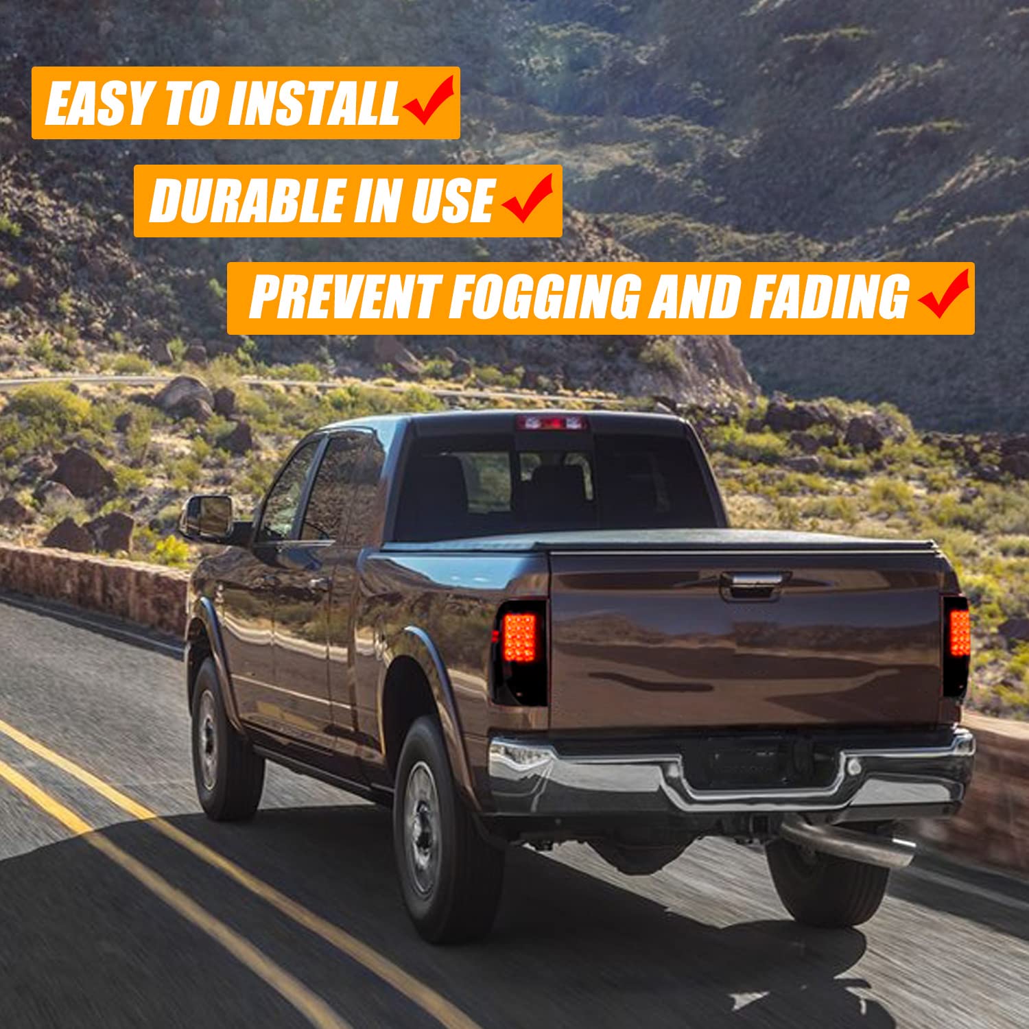 RANSOTO Smoke Black LED Tail Lights Compatible with 2009-2018 Dodge Ram 1500 2500 3500 - Passenger & Driver Side Rear Brake Lamps (Not for Factory LED Models) - Durable Replacement for Enhanced Night Visibility & Style