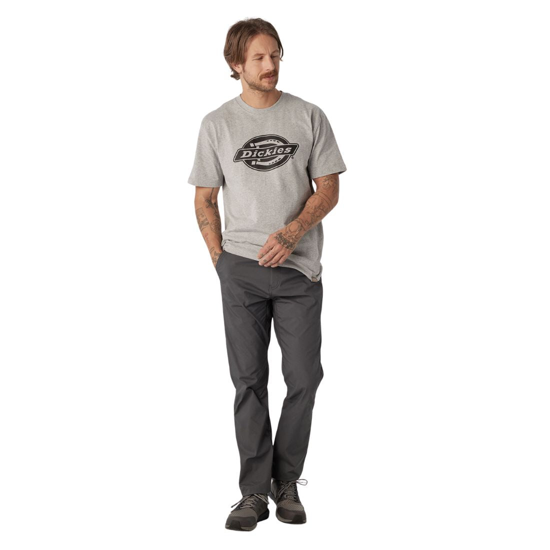 Dickies Heavyweight Logo Men's Short Sleeve Work T-Shirt WS22C - Durable Cotton Workwear for Construction, Landscaping & Outdoor Jobs - Heather Grey