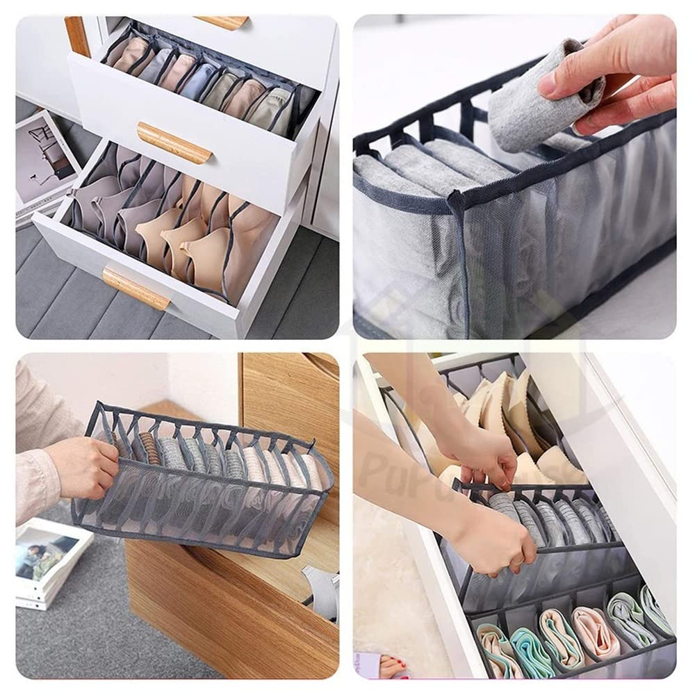 3-Piece Mesh Underwear & Bra Storage Box Set - Stackable Drawer Organizer for Closet, Panties, Socks & Clothes - Space Saving Home Organization Solution (Gray) - Perfect for Bedroom, Dorm & Travel Use