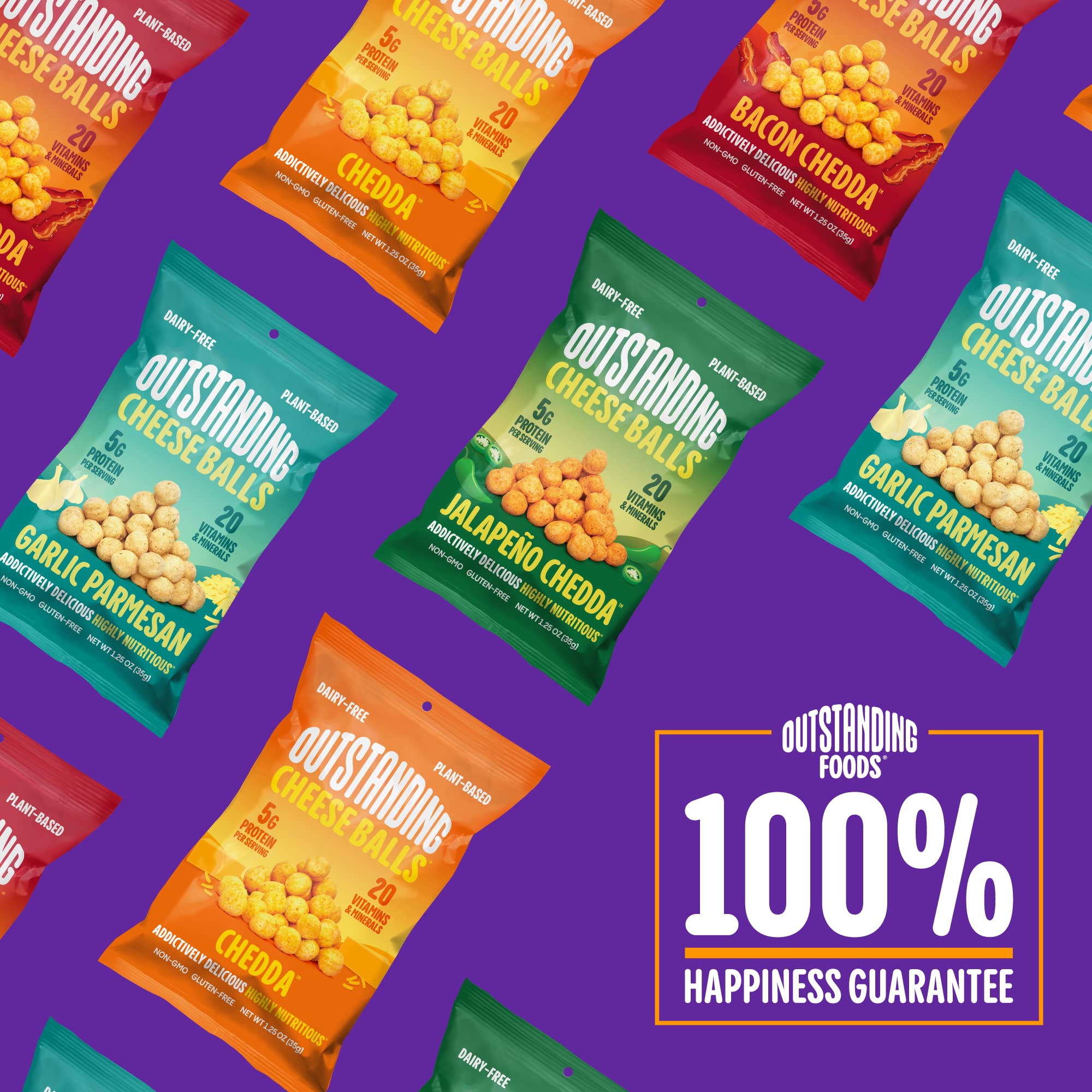 Outstanding Foods Garlic Parmesan Cheese Balls - Vegan, Dairy-Free, Gluten-Free, Low Carb Snacks - Packed with 20 Essential Vitamins & Minerals - 1.25oz (8-Pack) - Perfect for Keto Diet, Healthy On-the-Go Snacking & Movie Nights