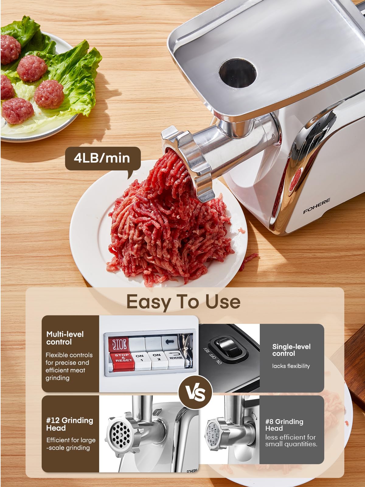 Heavy Duty 3000W Electric Meat Grinder - 5-in-1 Stainless Steel Home Meat Mincer with Sausage Stuffer Tubes (2 Sizes), Kubbe Maker & Burger Press - Perfect for Home Kitchen, Butcher Shop & Outdoor BBQ