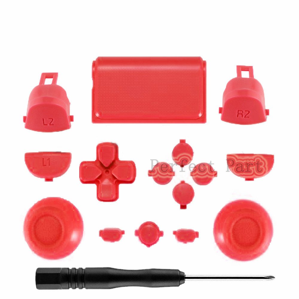 PS4 Pro Controller Replacement Parts - L2 R2 L1 R1 Trigger Buttons, D-Pad & Thumbsticks Kit with Repair Tool for DualShock 4 JDM-040/JDS-040 (Red) - Perfect for DIY Controller Repair & Gaming Accessories Upgrade