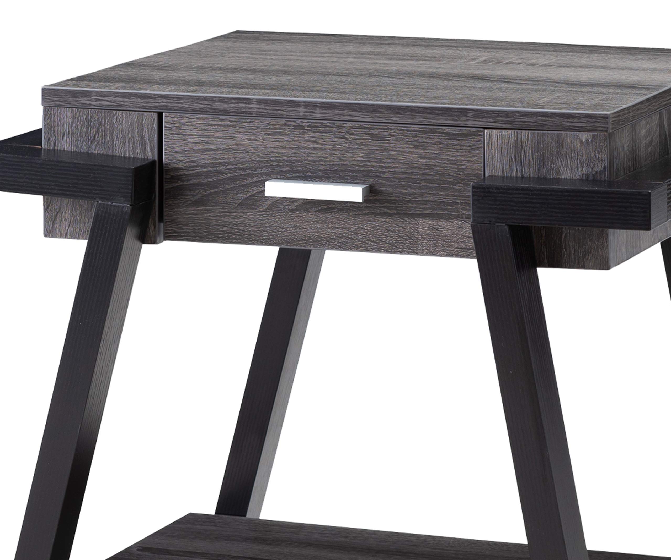 Benjara Modern Wooden End Table with Angled Leg Support & Drawer - Black and Gray Nightstand for Bedroom, Living Room, or Office