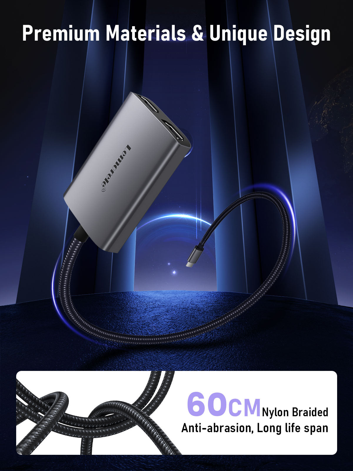 LEMORELE™ HD20 Dual HDMI Adapter - Connect 2 Monitors to Laptop for Work & Gaming | 4K Ultra HD, Plug & Play for MacBook, PC, Desktop - Boost Productivity & Multitasking