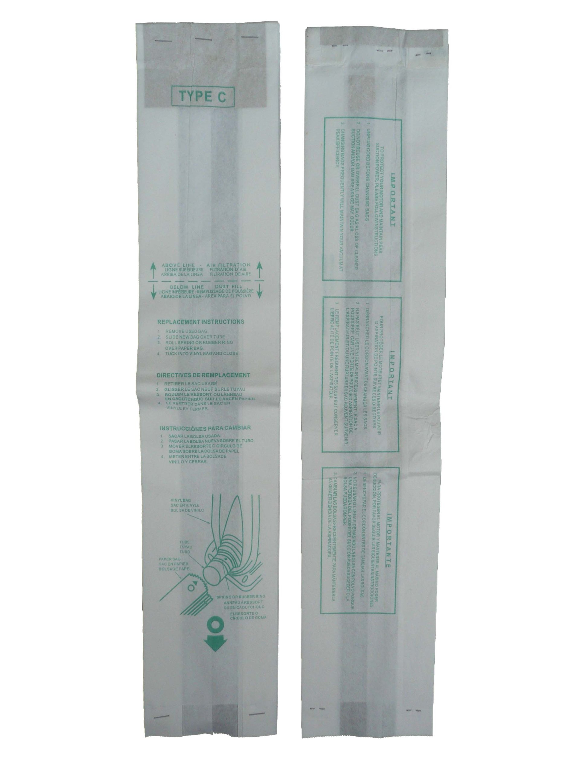 4 Pack Hoover Type C Vacuum Bags - Compatible with Convertible Upright & Bottom Fill Vacuum Cleaners (Fits Models 43651-050, 43651050, 4010003C, 4010077C, 1340-1390 Series) - Lightweight Dust Bags for Easy Home & Office Cleaning