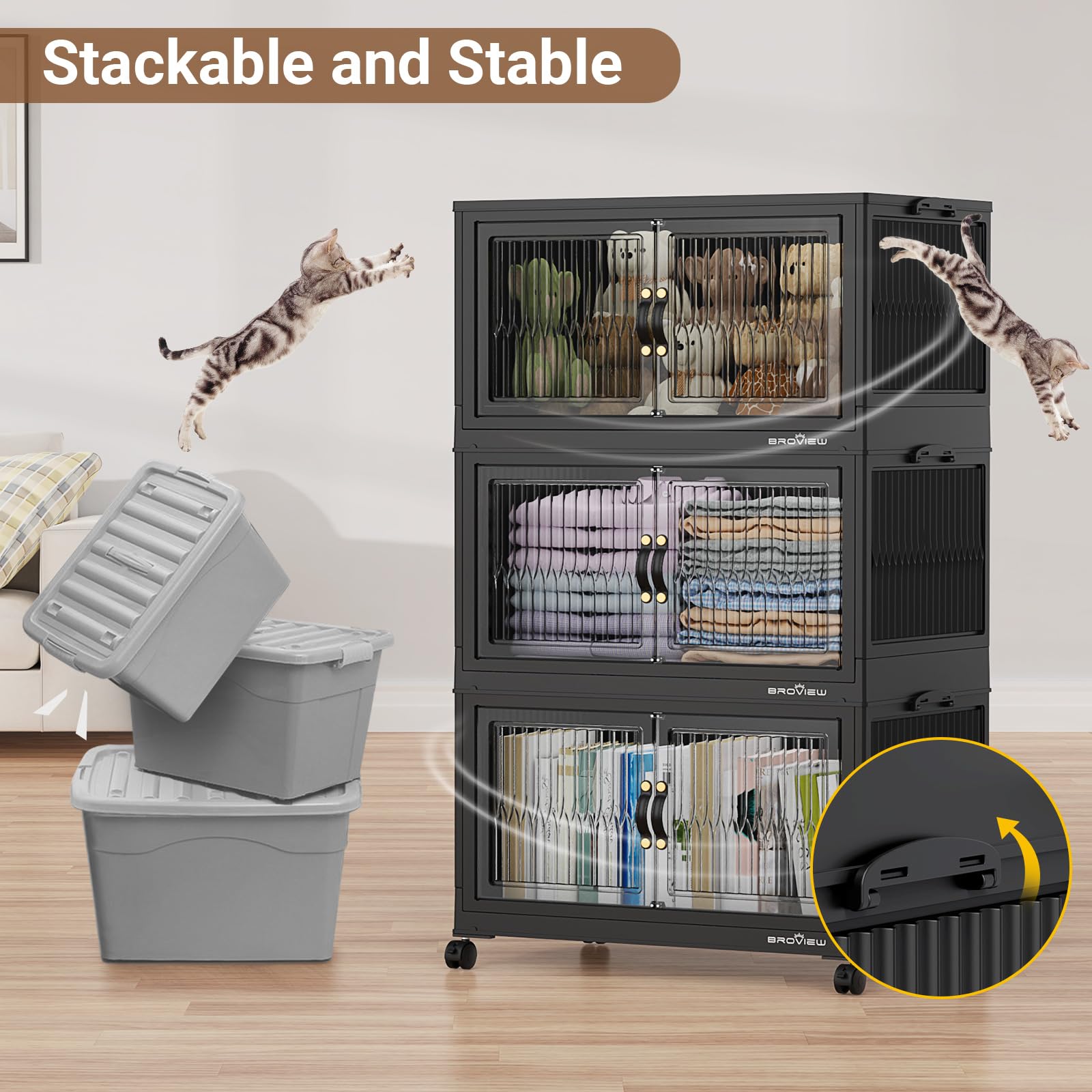 120 Gallon (480 Quart) Heavy-Duty Plastic Storage Bins with Lids - Stackable, Collapsible Organizer with Wheels for Closet, Home, Office & Dorm - Perfect for Clothes, Toys, Seasonal Items & Household Organization (Black)