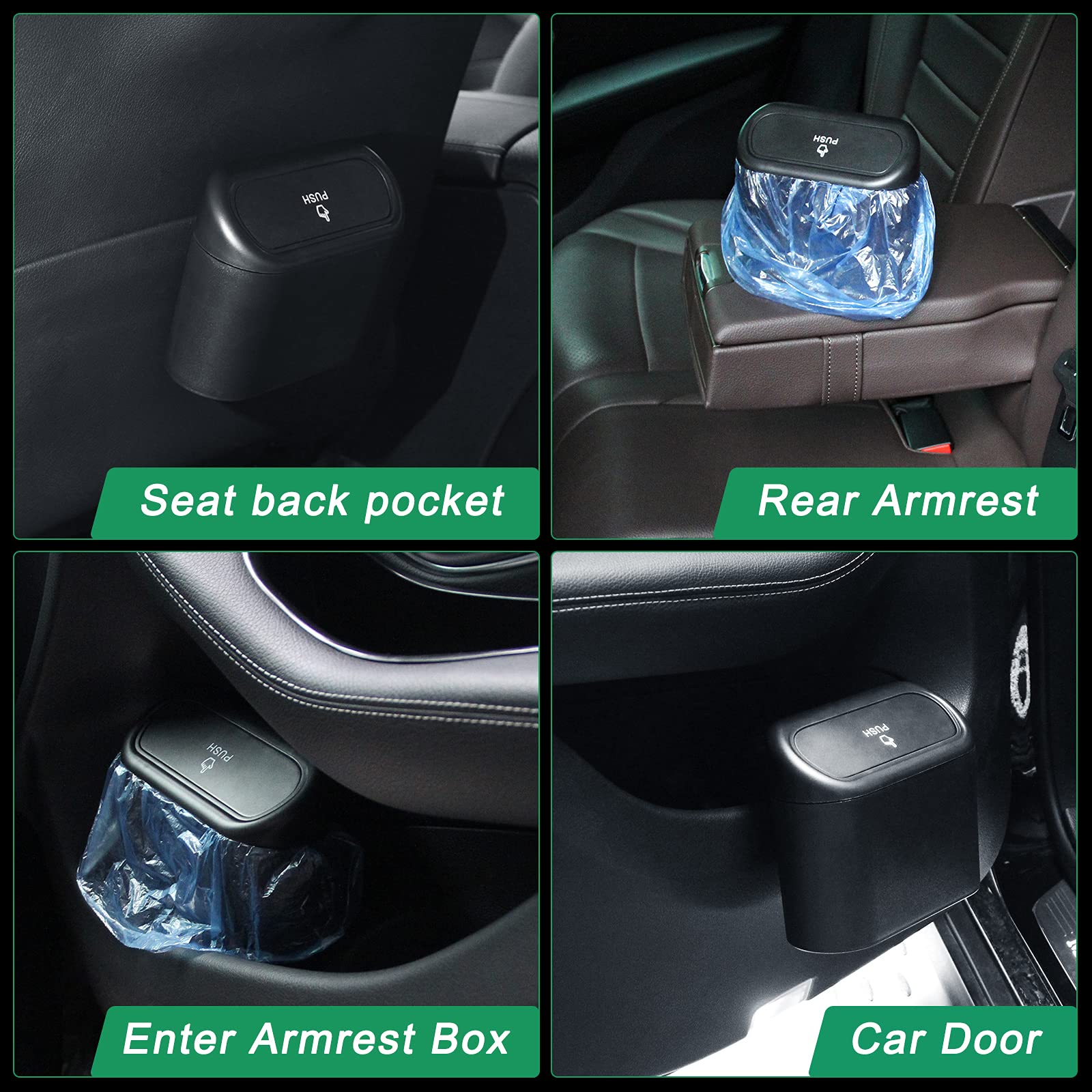 AHIER Small Car Trash Can with Lid - Leakproof Hanging Auto Garbage Bin with 30 Disposable Bags | Portable Vehicle Waste Container for Sedan, SUV, Truck | Ideal for Road Trips, Commuting & Office Use