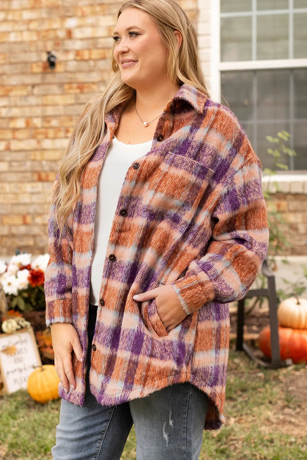 Plus Size Plaid Collared Long Sleeve Jacket for Women - Stylish Fall & Winter Outerwear for Work, Dating & Casual Outfits