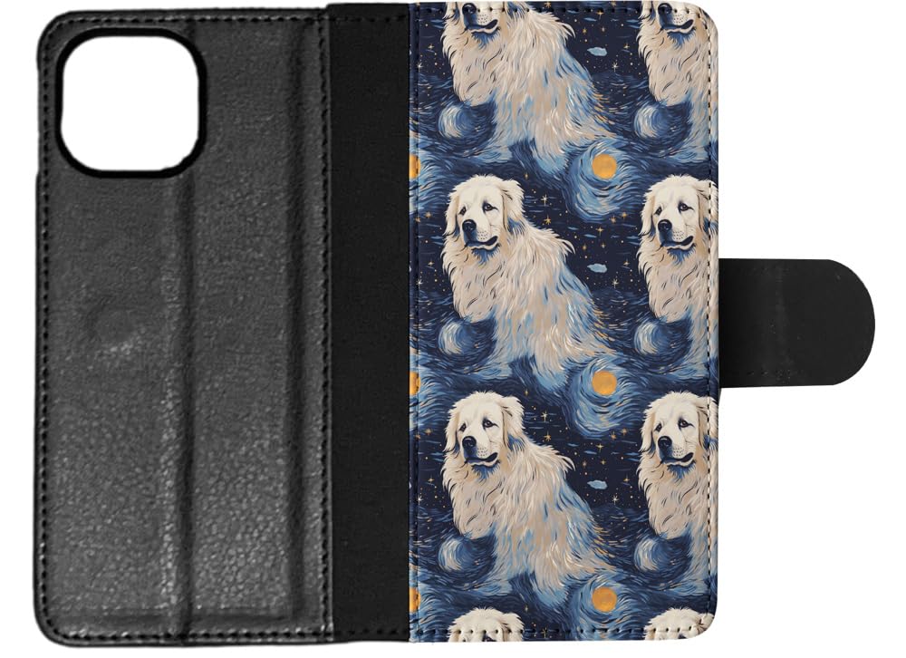 **Stylish Pyrenean Mastiff Puppy Dog Pattern Faux Leather Flip Wallet Case for Apple iPhone 14 - Perfect for Daily Use & Gift Giving**