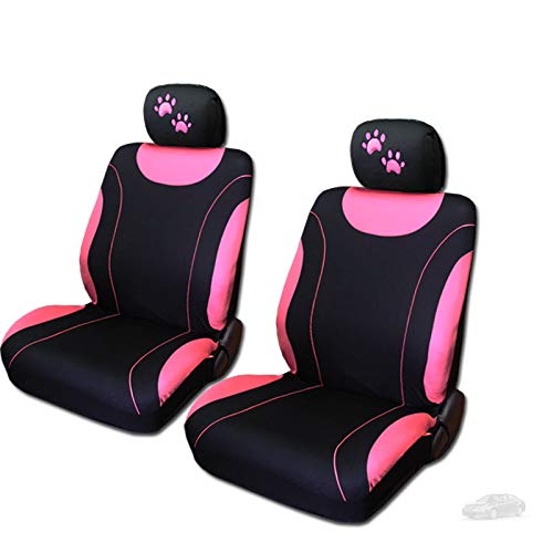12-Piece Pink Car Seat Covers Set - Soft Flat Cloth Front & Rear Covers with Embroidered Paw Design, Headrest Protectors - Perfect Gift for Women (Great for Daily Commute, Road Trips & Pet Owners)