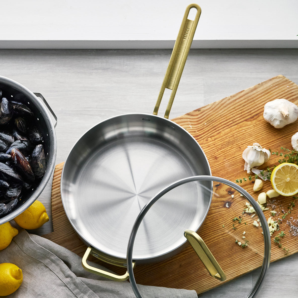 Stanley Tucci™ 4 Quart Stainless Steel Sauté Pan with Glass Lid - Nonstick Cookware for Sauteing, Frying & Simmering - Perfect for Stovetop & Oven Use