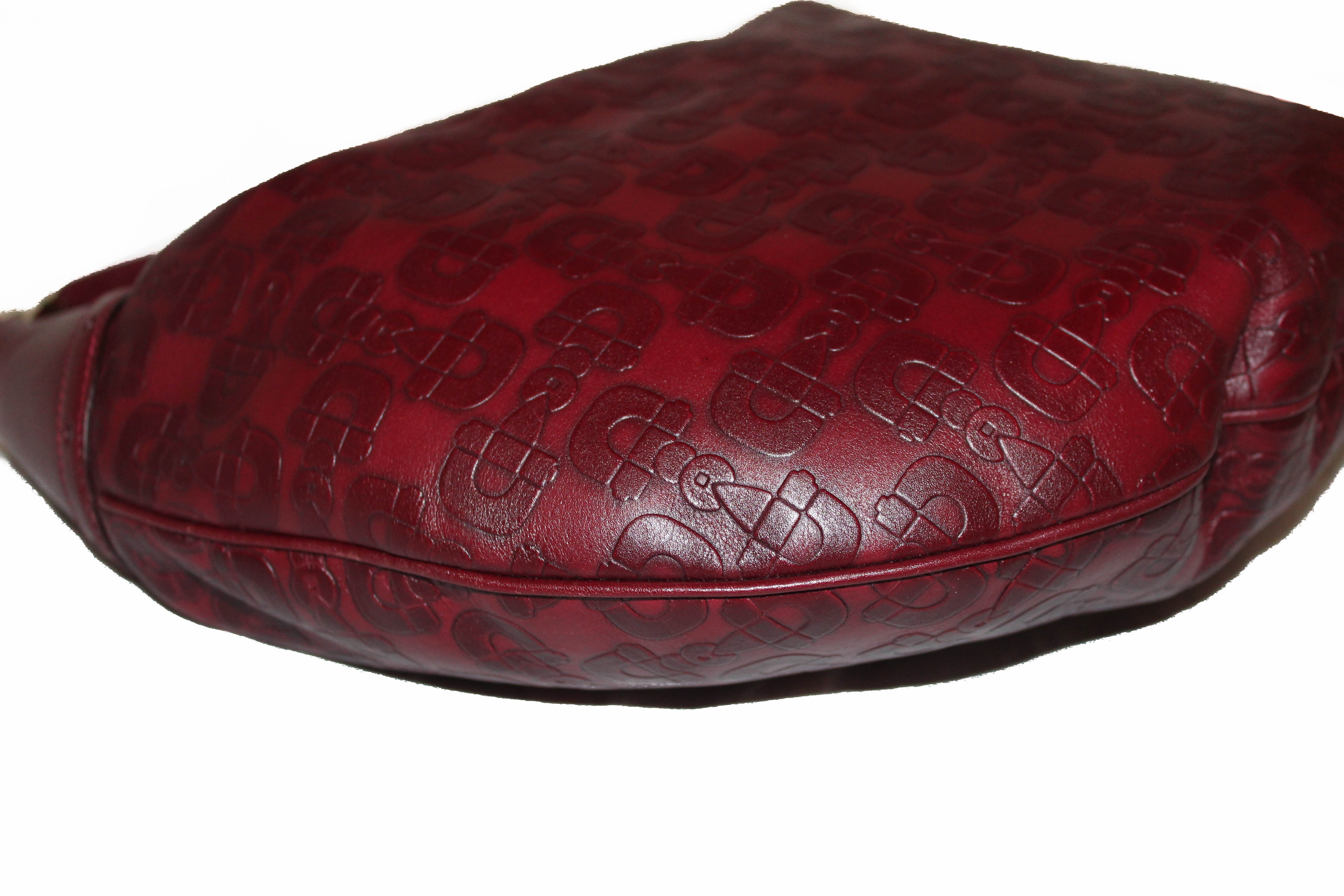 Authentic Gucci Burgundy Leather Horsebit Embossed Buckle Hobo Shoulder Bag 145764 - Luxury Designer Handbag for Women, Perfect for Work, Travel & Evening Events