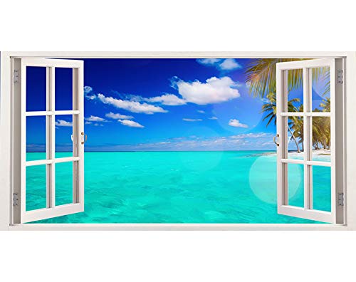 3D Removable Vinyl Wall Stickers - Tropical Beach Wall Art, Easy Peel & Stick Wallpaper (85x105cm) | Durable, Waterproof Decals for Living Room, Bedroom, Nursery & Office Decor