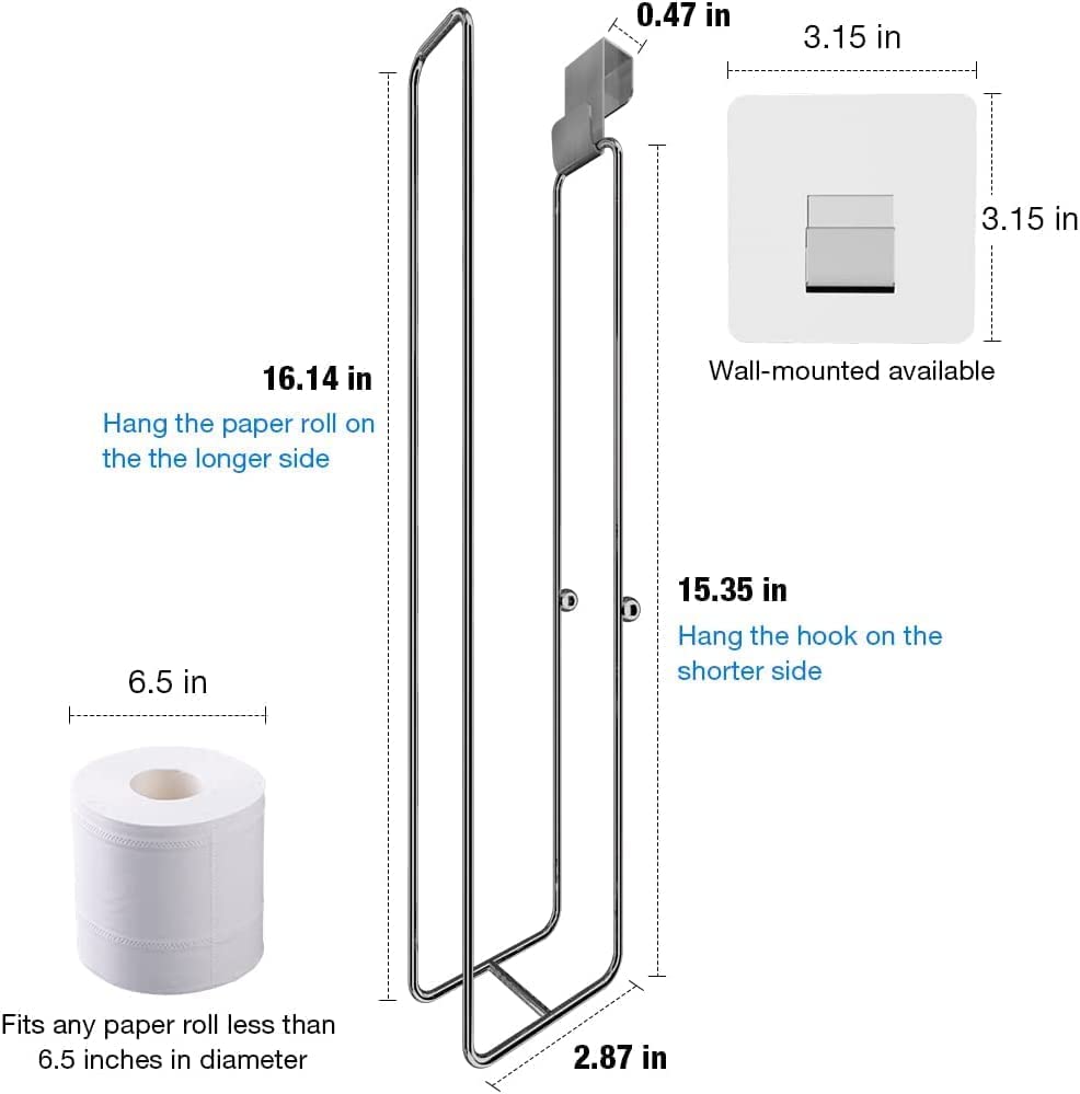 Over The Tank Toilet Paper Holder - Brushed Nickel Wall Mount Metal Tissue Roll Dispenser - Bathroom Storage Organizer with Adhesive Backing (1 Pack) - Perfect for Small Bathrooms, RVs & Space-Saving Solutions