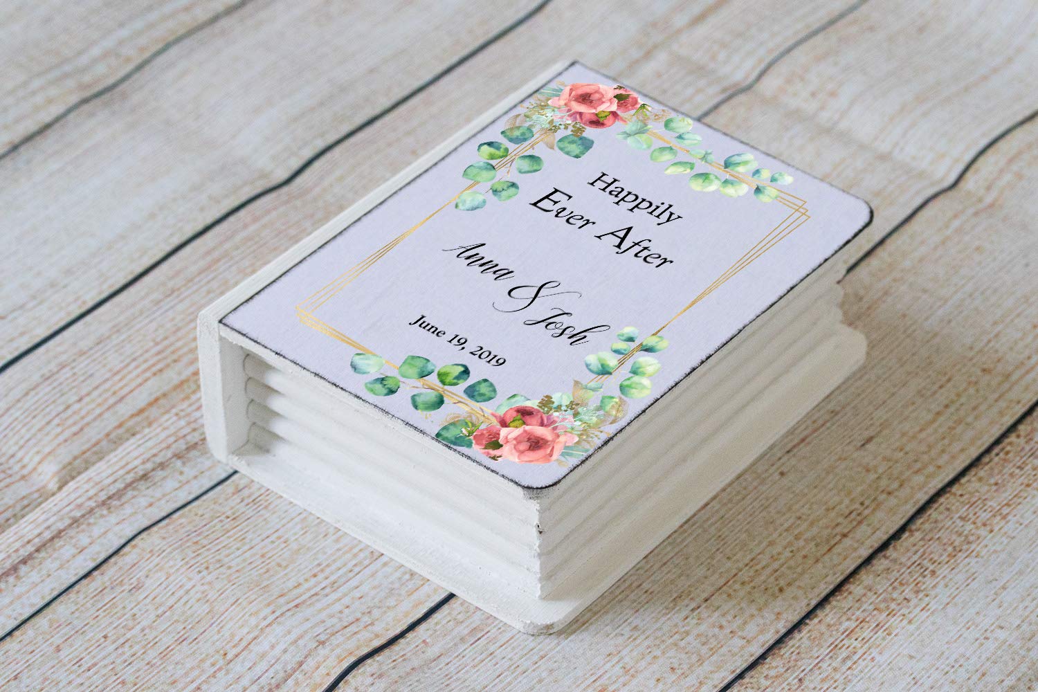 Personalized Wedding Ring Box - White Keepsake Box with Eucalyptus Greenery for Summer Weddings | Custom Floral Ring Bearer Box & Ever After Keepsake Holder - Perfect for Ceremonies, Vow Renewals & Proposal Moments