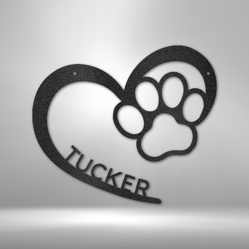 Personalized Dog Name Wall Sign - Steel Paw Print Heart Monogram for Pet Lovers | Perfect for Home Decor, Dog Room, or Gift