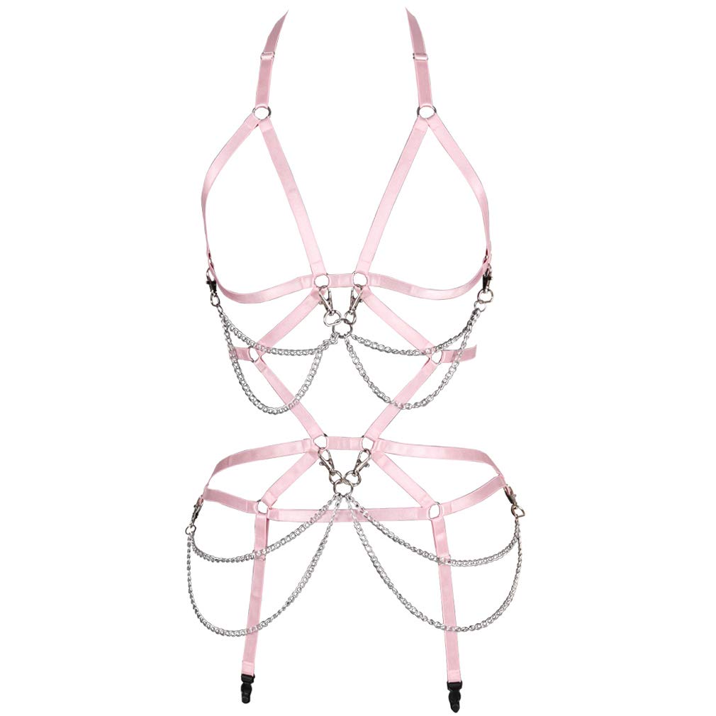 Women's Gothic Punk Lingerie Set - Full Body Harness Bra & Garter with Stretchy Fabric for Rave, Festival & Boudoir - Sexy Cage Belt & Body Chain for Women