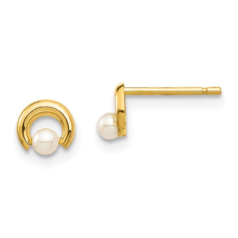 14K Gold White Button Freshwater Cultured Pearl Circle Post Earrings for Women - 5.05x5.31mm Elegant Stud Earrings - Perfect for Weddings, Parties & Everyday Jewelry Gifts