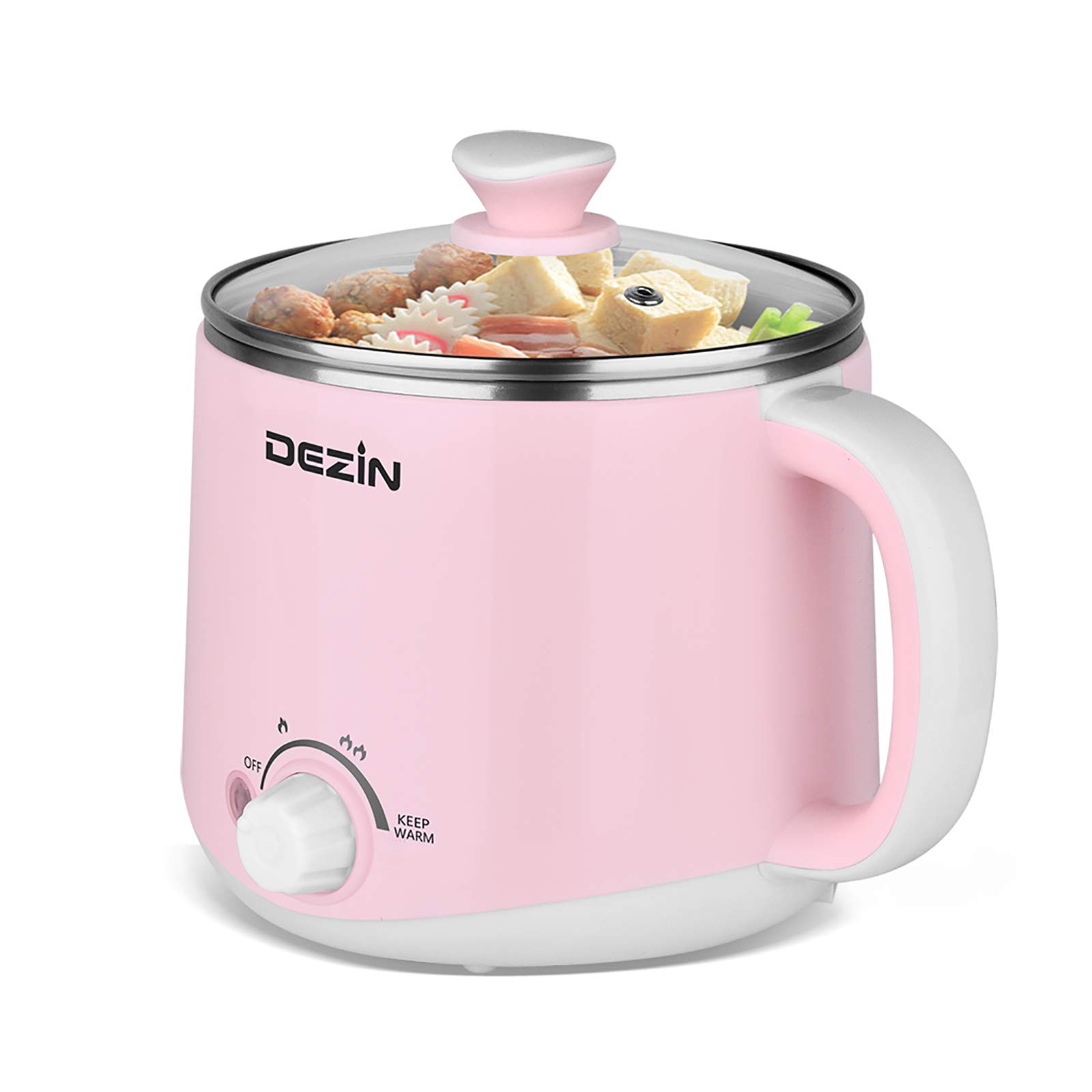 Dezin Electric Hot Pot 1.6L - Fast Noodle Cooker with Temperature Control & Keep Warm - Stainless Steel Multi-Cooker for Ramen, Pasta, Soup, Dumplings, Eggs, Oatmeal - Perfect for Dorm, Office, Camping & Small Kitchen Cooking