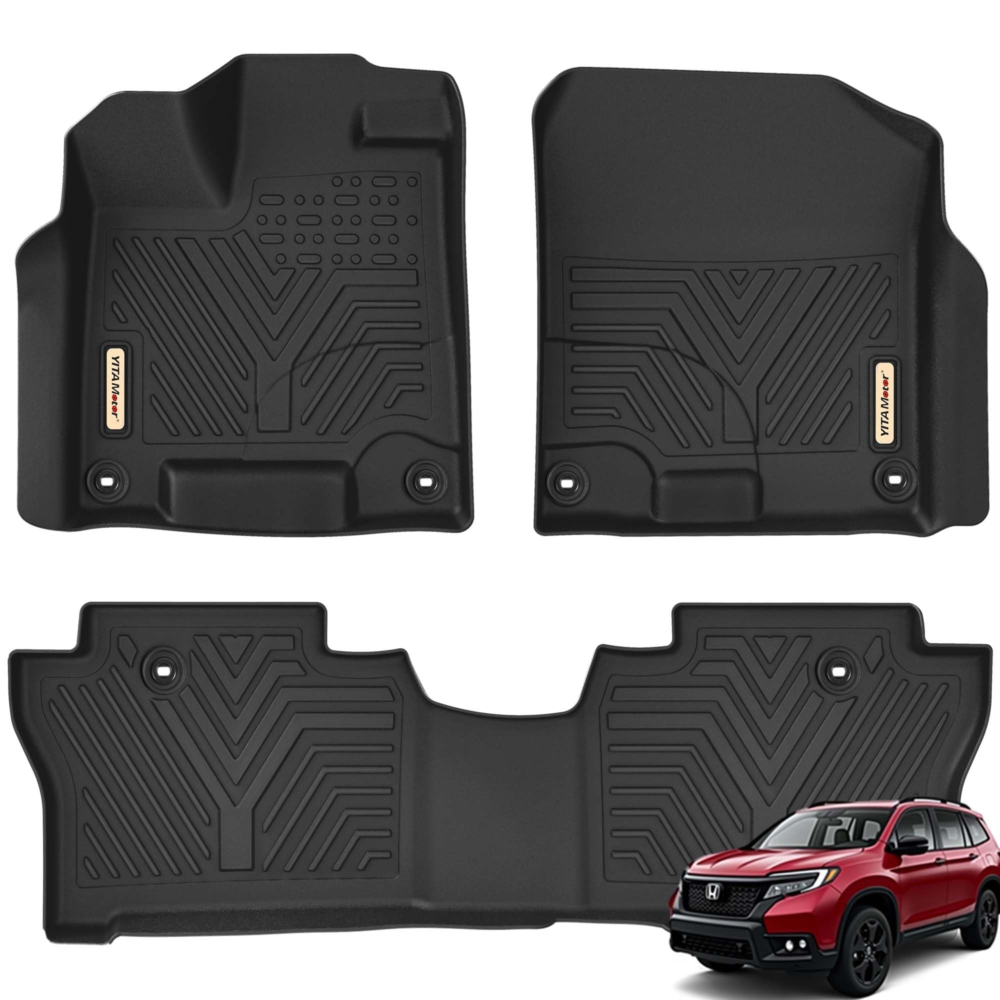 YITAMOTOR Custom Fit TPE All-Weather Floor Mats for 2019-2025 Honda Passport - 1st & 2nd Row Black Car Floor Liners - Perfect for Off-Road, Winter & Everyday Protection