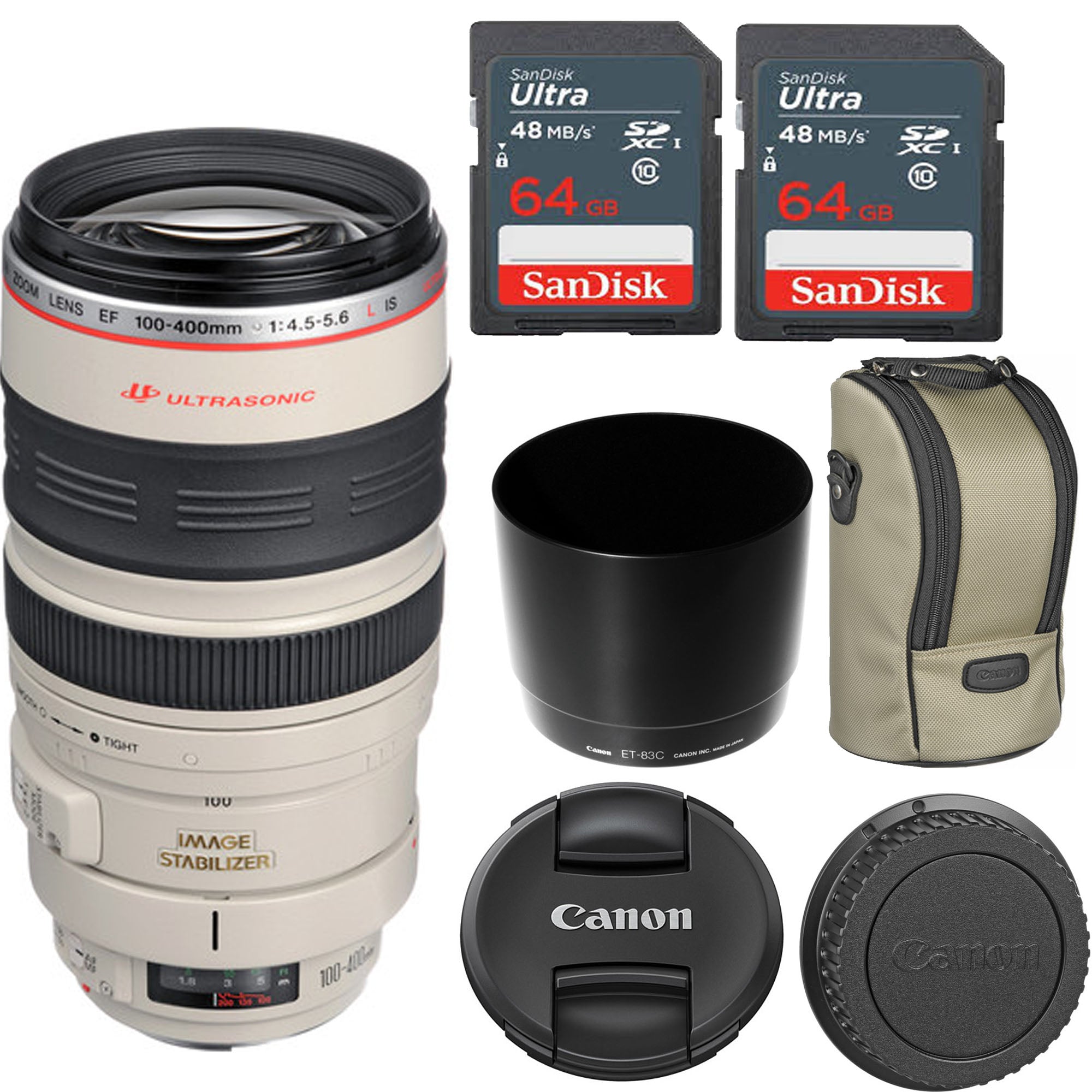 Canon EF 100-400mm f/4.5-5.6L IS II USM Telephoto Zoom Lens with 2x 64GB SD Memory Cards - Professional Wildlife & Sports Photography, Travel Adventure Gear