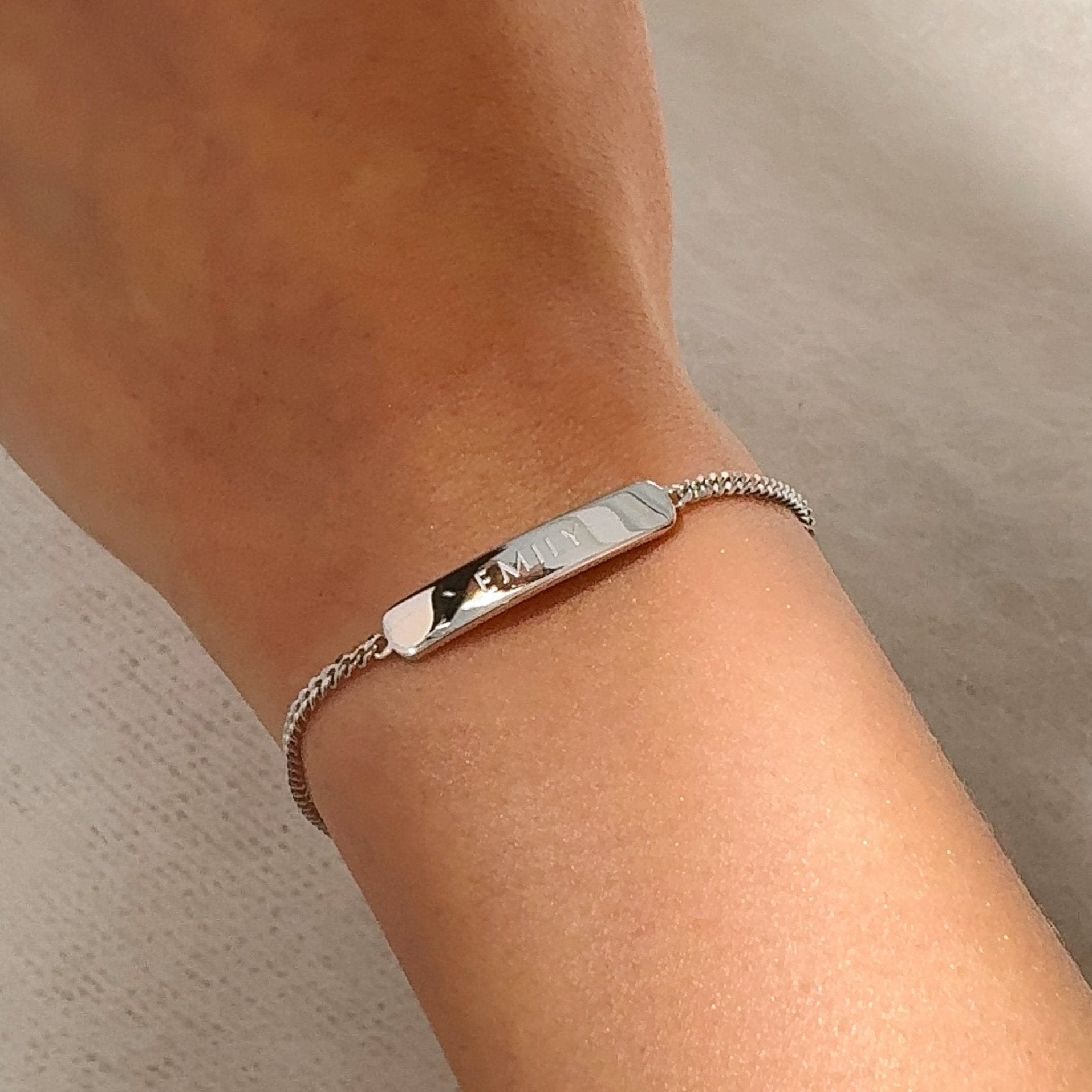 Custom Silver Engraved Letter Bar & Matching Bracelet Set - Personalized 3cm Jewelry for Couples, Gifts, Anniversaries & Special Occasions
