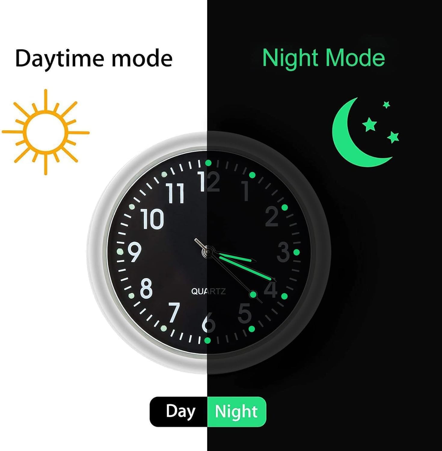 Mini Car Dashboard Clock - Luminous Stick-On Quartz Clock for Cars, Boats & Bikes | Air Vent Clip, Pocket-Sized Replacement Clock | Perfect for Night Driving, Road Trips & Marine Use