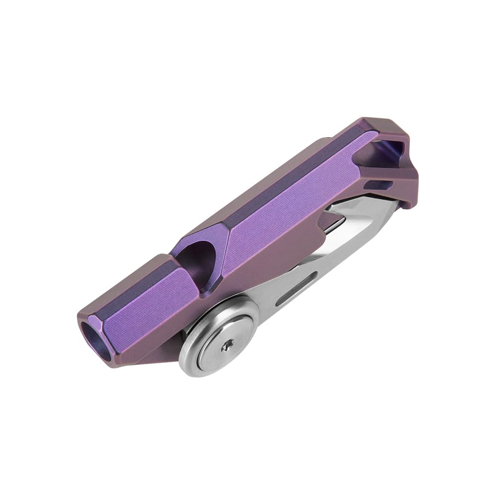 OKNIFE Titanium Purple Emergency Survival Whistle with Knife - Perfect for Hiking, Camping, and Outdoor Adventures