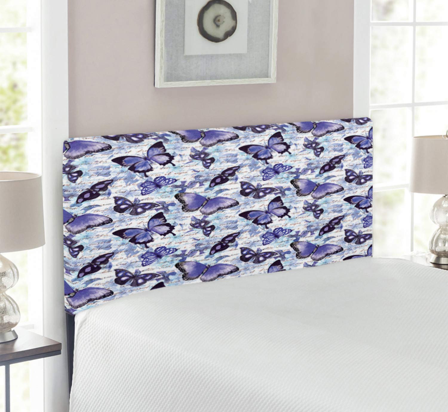 Ambesonne Vintage Butterfly Headboard - Twin Size Upholstered Metal Bed Frame with Memory Foam | Retro Floral Design in Pale Blue, Violet & Black | Perfect for Bedroom Decor, Guest Rooms & Bohemian Style Homes