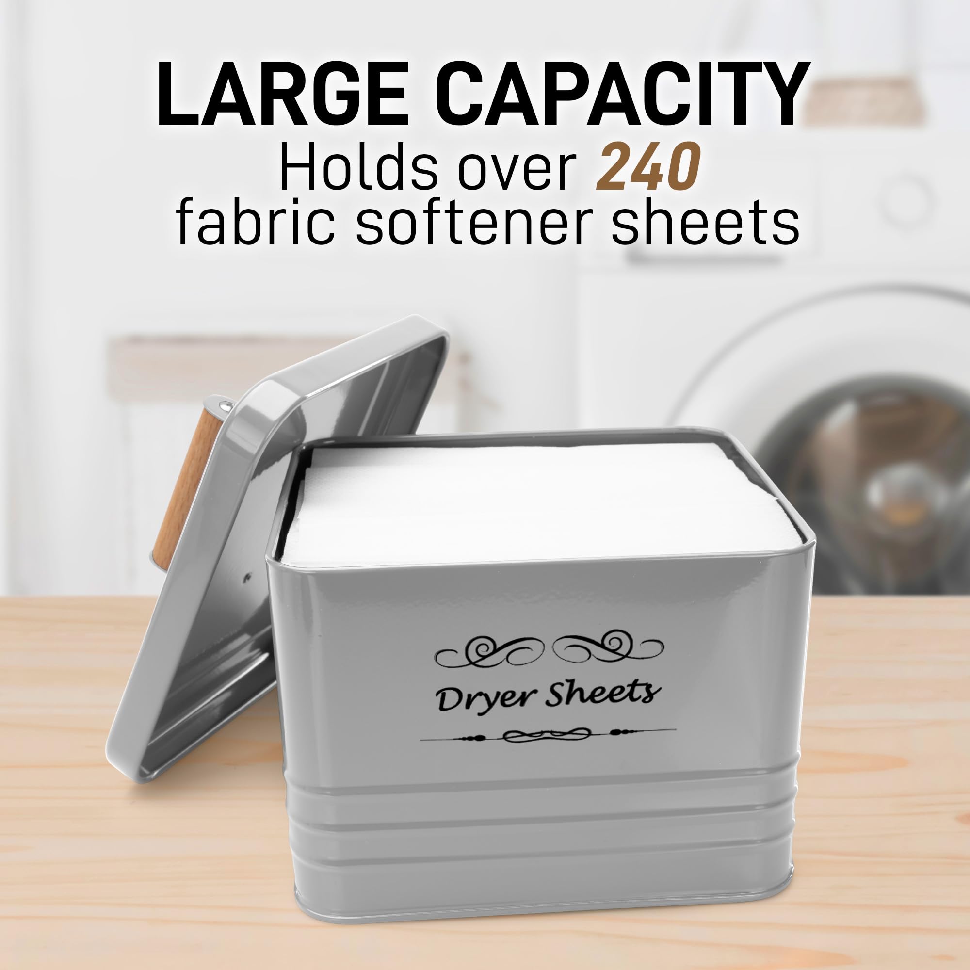 ELITAPRO Farmhouse Style Metal Dryer Sheet Holder with Lid - Laundry Room Organization & Storage Box - Rustic Home Decor for Laundry Room - Perfect for Keeping Dryer Sheets Fresh & Organized (Khaki) - Ideal for Farmhouse, Modern & Rustic Style Homes